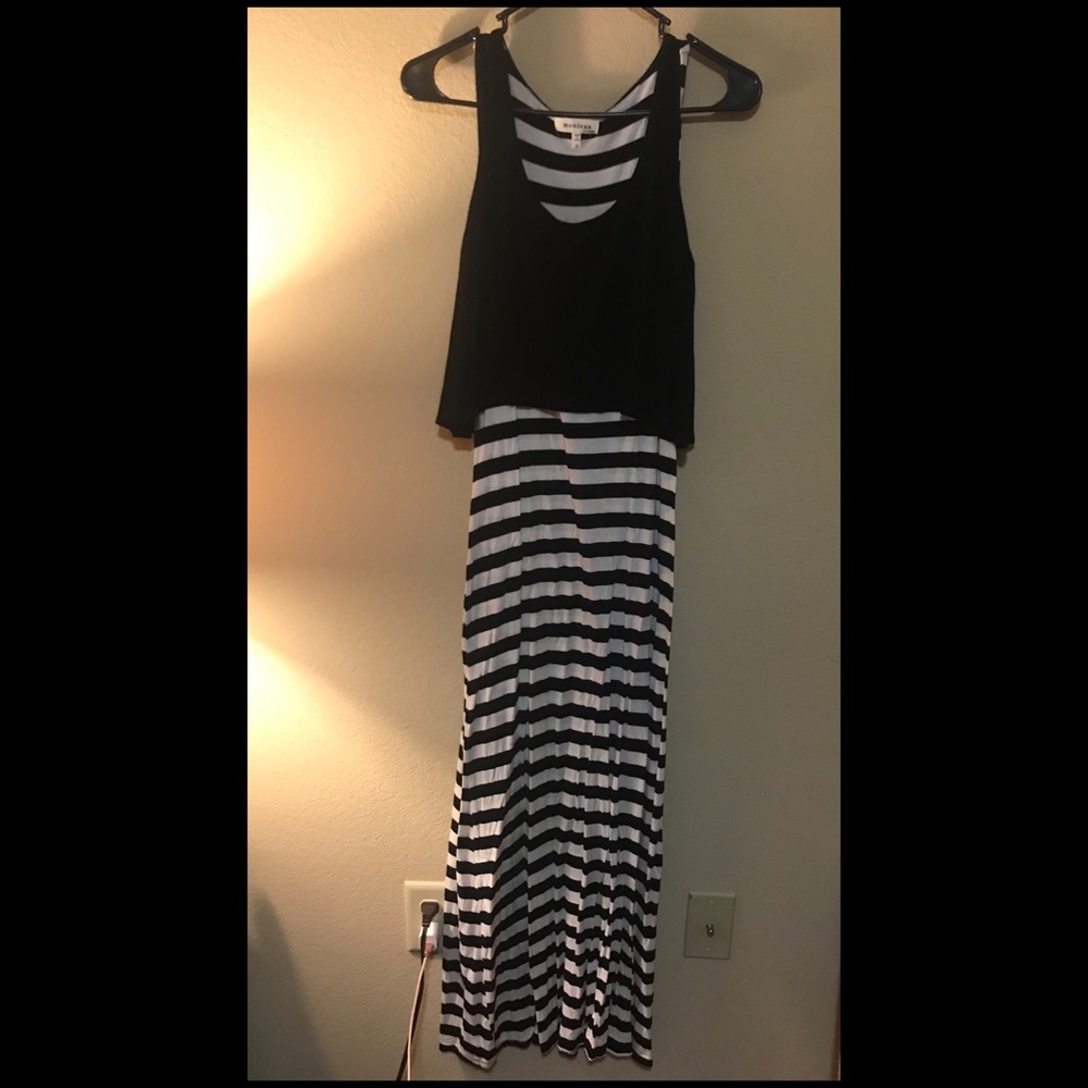 Black/White Striped Long Maxi Dress by Monteau